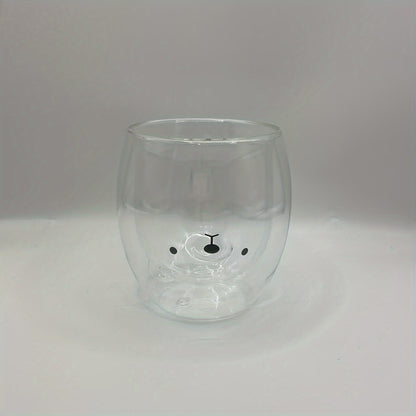 1pc Double-Layer Glass Cup With Wide Mouth For Easy Cleaning + Smooth Grip For Office Coffee Cup/Home Milk Cup/Hot & Cold Drink Cup/Water Cup/Animal Embossed Cup/Office Water Cup/Dual-Use Cup/Double-Layer Insulated Cup/Coffee Milk Cup