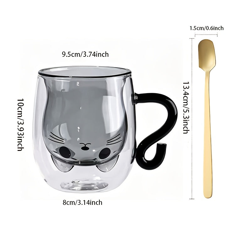 Creative Cartoon Cat Water Cup Home Breakfast Coffee Cup High Temperature Insulation Milk Cup Double-Walled Glass Cup 4