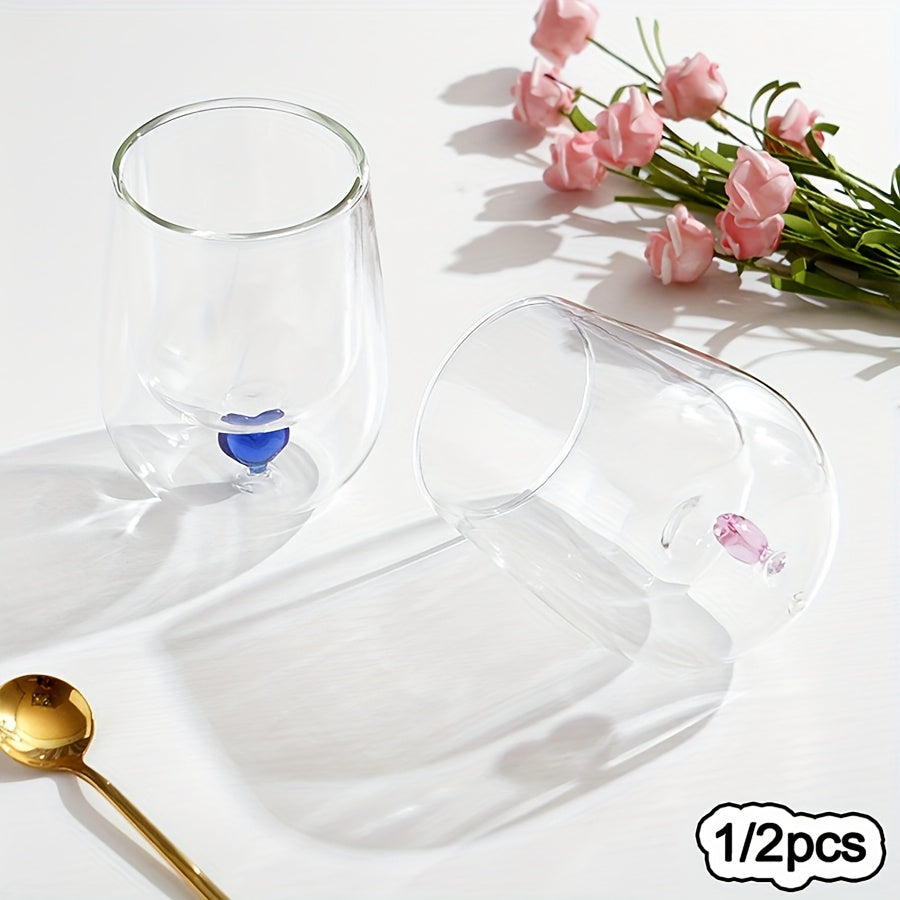 1/2pcs 250Ml/8.5Oz Cute Double Wall Glass Coffee Mugs With 3D Heart Inner 4