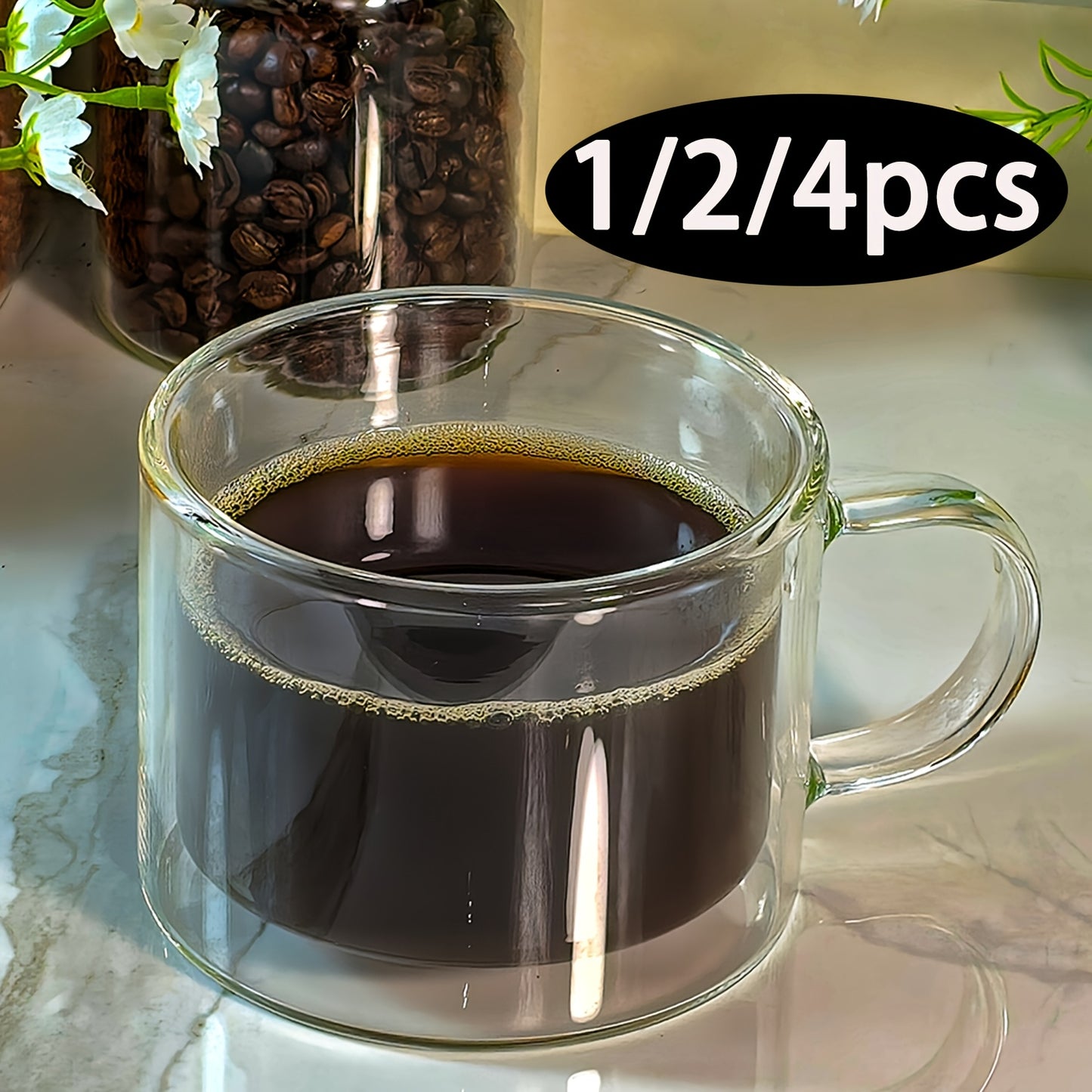 1/2/4pcs 400ml Double-layered Glass Cup With Handle 4
