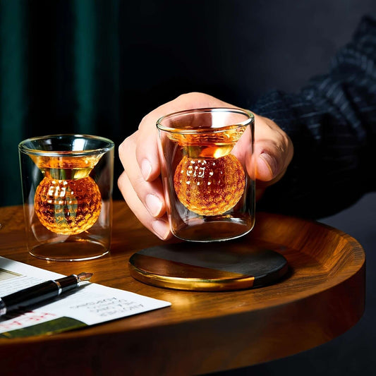 4pcs Double-Walled Golf Ball Shot Glasses Handmade