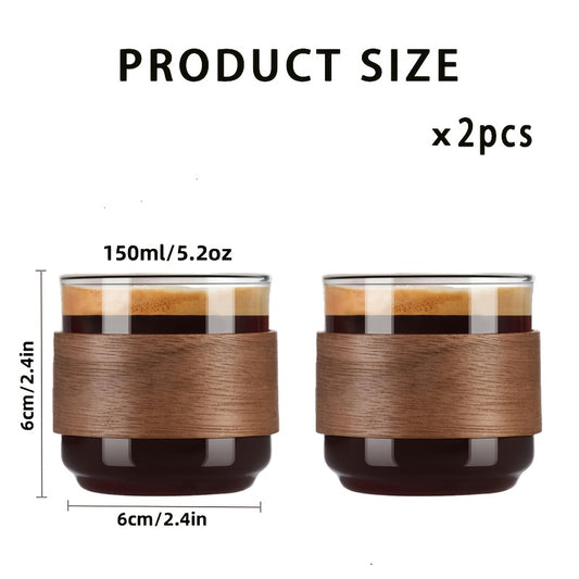 Set Of 2 Glass Coffee Cups With Wooden Heat-Insulating Rings 2