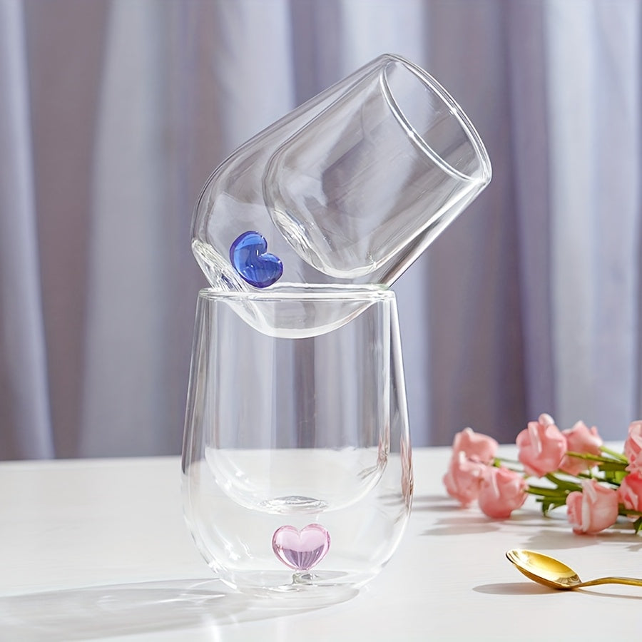1/2pcs 250Ml/8.5Oz Cute Double Wall Glass Coffee Mugs With 3D Heart Inner 3