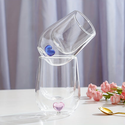 1/2pcs 250Ml/8.5Oz Cute Double Wall Glass Coffee Mugs With 3D Heart Inner 3