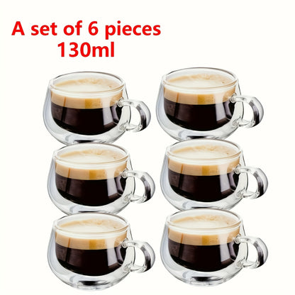 6pcs Double-Wall Insulated Glass Mugs With Handles