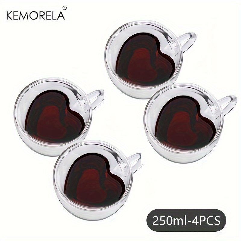 150ml/250ml Double Wall Heart Shaped Glass Coffee Mugs 5/8.5oz