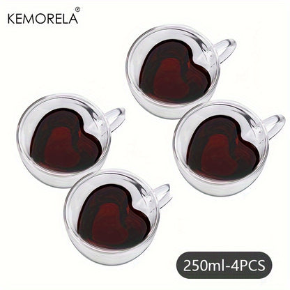150ml/250ml Double Wall Heart Shaped Glass Coffee Mugs 5/8.5oz