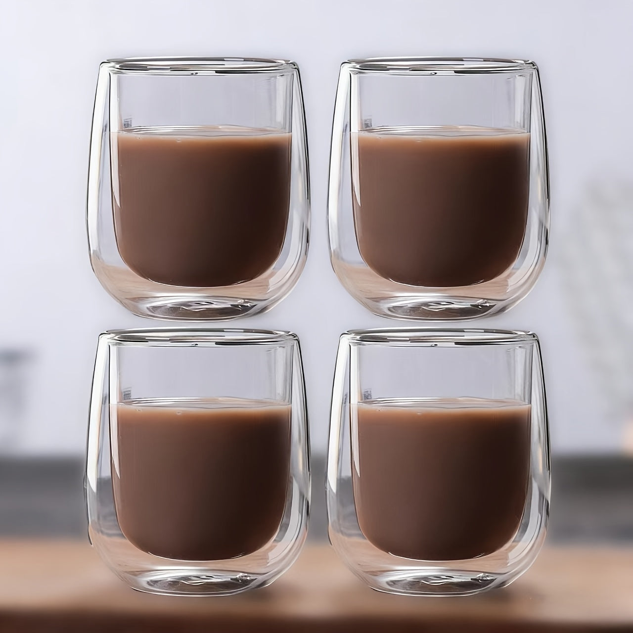 4pcs Double-Wall Glass Cup Set - Double-walled Glass Coffee Cups 4