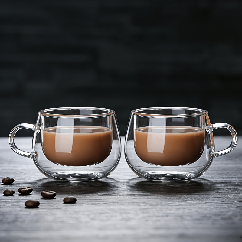 4pcs Set Of Small-Capacity Transparent Double-Wall Glass Coffee Cups With Handles