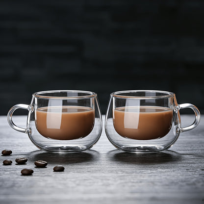 4pcs Set Of Small-Capacity Transparent Double-Wall Glass Coffee Cups With Handles