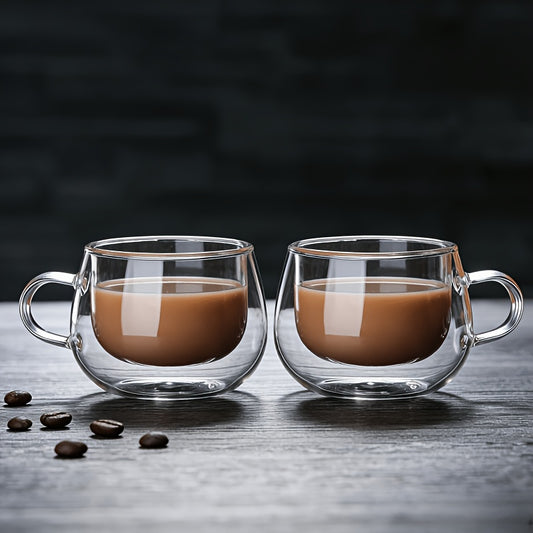 4pcs Set Of Small-Capacity Transparent Double-Wall Glass Coffee Cups With Handles