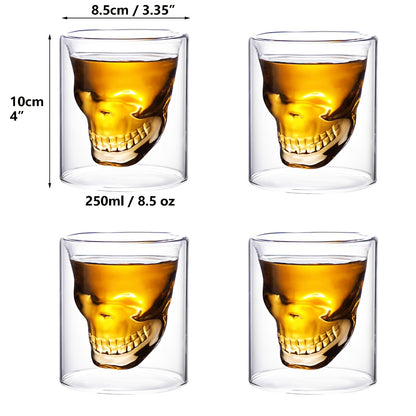 2pcs/4pcs Skull Glass Set - Large Capacity 250ml Double-Wall Glass Espresso Cups 3