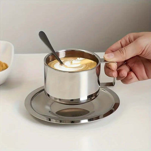 A Set Of 304 Stainless Steel Double-Layer Insulated Coffee Cup Set