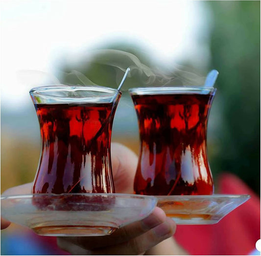 Turkish Tea Glasses & Saucers Set (Classic) - (12 Pc)